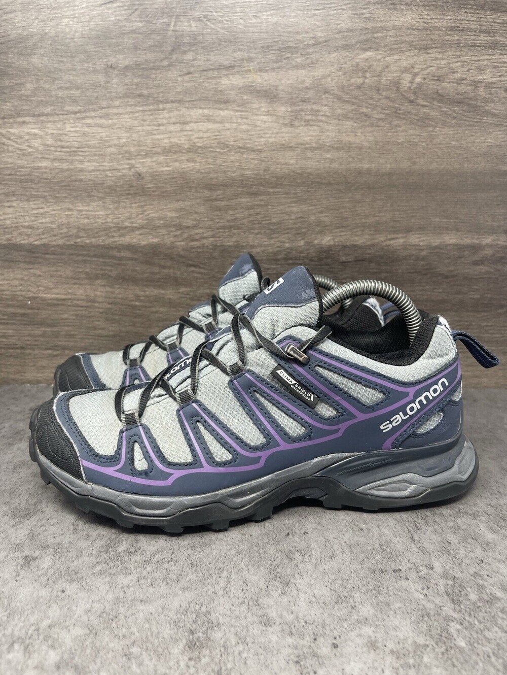 Salomon X Ultra Prime CS WP Womens Size 7.5 Grey Purple Hiking Shoes 381585